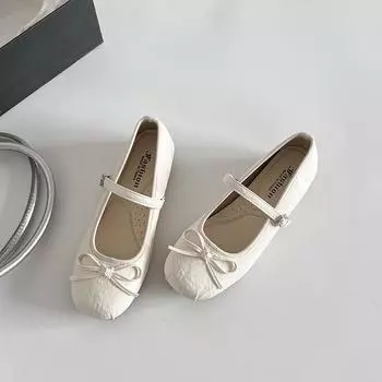 Inner height increase single shoes women s 2025 spring new Korean version grandma shoes elastic band word with bow Mary Jane shoes 35