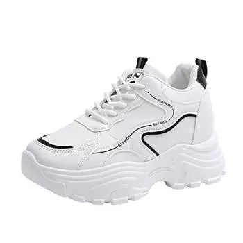 inner height increase thick sole color matching white shoes women s new high-top running shoes college style versatile women s sports shoes 36
