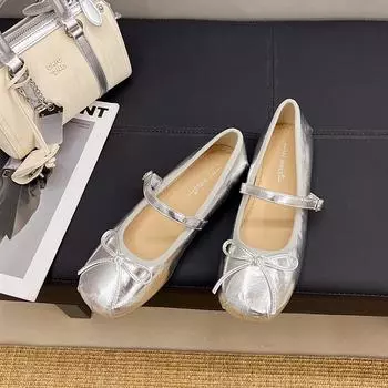 Inner height increase with Mary Jane shoes women s summer new skirt shallow mouth single shoes 35 серебряный