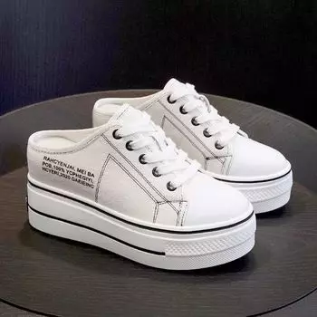 Inner height-increasing canvas shoes women s summer, new Korean version of casual board shoes versatile small letter muffin platform single shoes 35