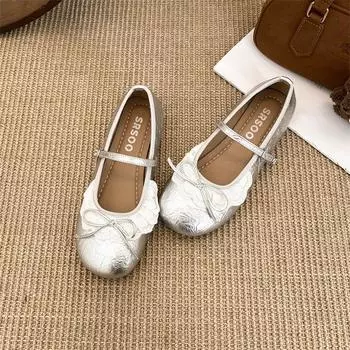 Inner height-increasing silver bow Mary Jane single shoes women s shoes new ballet shoes 35