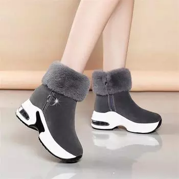 Inner height-increasing snow boots women cotton shoes 2024 winter new leisure student cotton boots thick-soled muffin versatile warm boots 35 чёрный