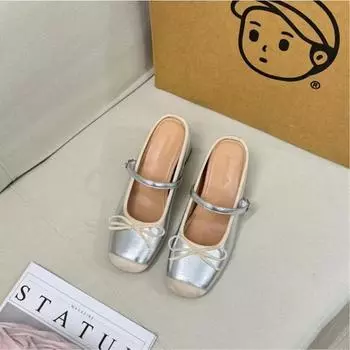 Inner heightening bag head half slippers Women s summer outer wear lazy one-pedal shoes Silver word with thick heel cool slippers 34