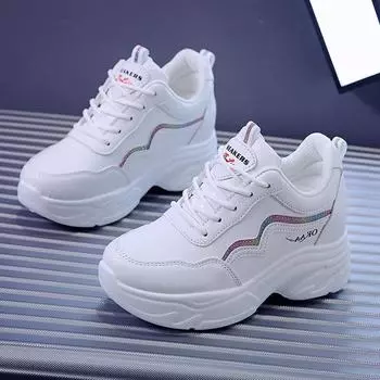 Inner heightening dad shoes female Internet celebrity versatile spring and autumn new thick-soled leather sneakers casual shoes children 35 серебряный