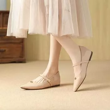 Inner heightening flat-soled single shoes with skirts, small fragrant style pointed single shoes, women s one-word buckle low heel belt, Mary Jane 35 чёрный