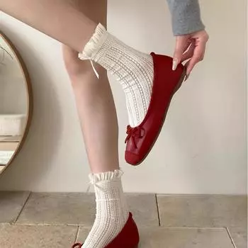 Inner heightening French bow shallow mouth Mary Jane single shoes women s summer gentle pink soft-soled ballet evening shoes 35 красный