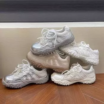 Inner heightening pearl belt bow German training shoes spring and summer new platform women s casual Forrest Gump shoes sports shoes tide 35 бежевый