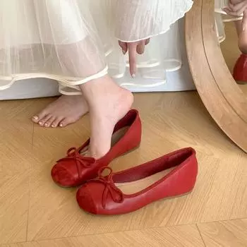 Inner heightening version fairy wind light mouth bow single shoes women s spring and autumn soft-soled color matching small fragrant single shoes 35 бежевый