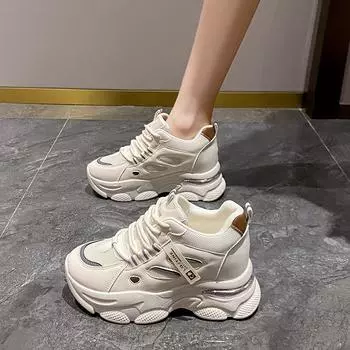 Inner increase small white shoes women 2024 summer new leather fashion sneakers small thick soled board shoes small one 34