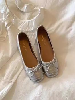 Inner silver small single shoes women s shoes spring and autumn 2025 summer French bow red ballet evening shoes 35