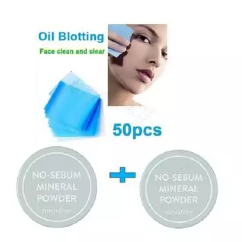 Innisfree Compact Mineral Powder 8,5 г, жирная кожа, контроль жирности с бумагой Aladdin Natural Oil, 50 шт. One (1) PC