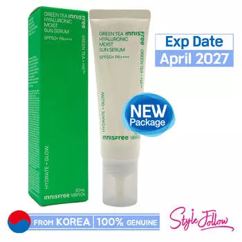 [INNISFREE] Гиалуроновая увлажняющая солнцезащитная сыворотка с зеленым чаем, 50 мл (SPF50 + / PA ++++) 1pc + Sample Gifts