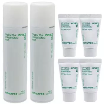 Innisfree Green Tea Hyaluronic Acid Mist 150ml x 2 + (Free Poreless Sunscreen x 4 x 10ml)