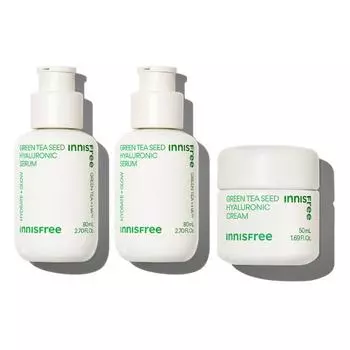 Innisfree Green Tea Seed Hyaluronic Acid Serum 80 мл x 2 + Green Tea Seed Hyaluronic Acid Cream 50 мл, корейская косметика