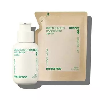 Innisfree Сыворотка с гиалуроновой кислотой Green Tea Seed 80 мл + Refill 80 мл, корейская косметика