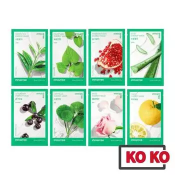 Innisfree Энергетическая маска 1 шт. 22 мл / алоэ / зеленый чай / гранат / роза / ягоды асаи / сердцелист / юдзу / комбуча Heartleaf