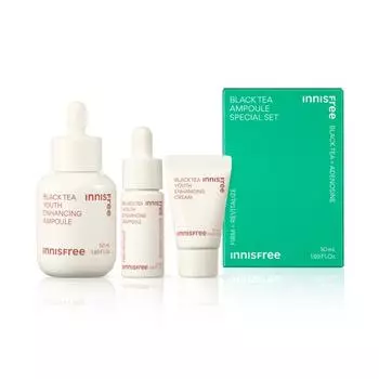 Innisfree New Black Tea Молодость, ампула для повышения эластичности 50 мл + Улучшающая ампула 12 мл + Улучшающий крем 10 мл, набор, 1 комплект Популярная корейская косметика