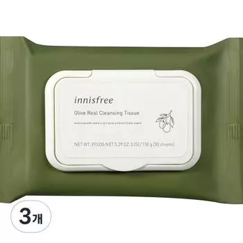 Innisfree Olive Real Очищающая салфетка, 30 листов, 3 штуки Известная корейская косметика