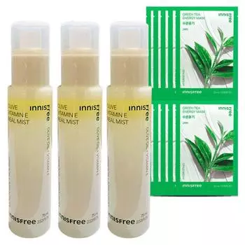 Innisfree Olive Vitamin E Real Mist 75 мл 3 упаковки + (В комплект входят 10 масок из зеленого чая.)