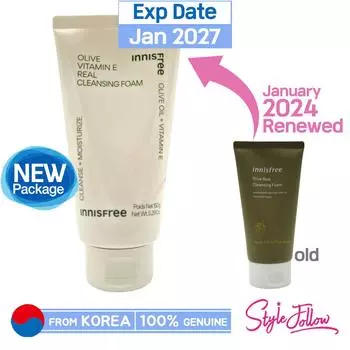 [INNISFREE] Оливковая очищающая пенка с витамином Е, 150 г 1pc + Sample Gifts