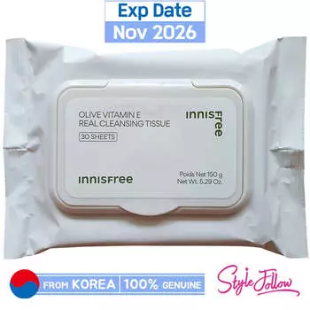 [INNISFREE] Оливковая очищающая салфетка с витамином Е (1 упаковка/30 листов) 1 pack (30 sheets)