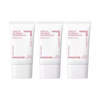 Innisfree Tone Up No Sebum Sunscreen EX SPF 50+ PA++++ 60мл, 3 шт., Корейская косметика