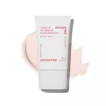 Innisfree Солнцезащитный крем Tone-Up No-Sebum Sunscreen EX SPF 50+ PA++++ 60 мл, 1 шт., корейская косметика