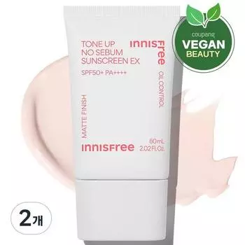 Innisfree Tone Up No Sebum Sunscreen EX SPF50+ PA++++, 2 шт, 60 мл Популярная корейская косметика