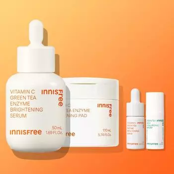 Innisfree Vita C набор из 2 предметов Vita C Green Tea Enzyme Blemish Toning Serum 50 мл + Vitacc Green Tea Enzyme Blemish Toning Pad 60 листов Vita C Duo serumpad free gift