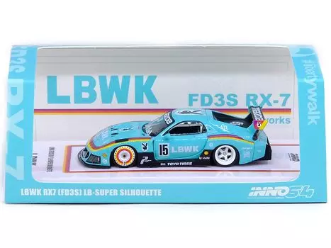 Inno Models RX7 Silhouette RHD Hand светло-голубая полосатая литая модель автомобиля (ФД3С) LB-Супер (Правый привод) #15 1/64 IN64-LBWK-RX7-03 бирюзовый