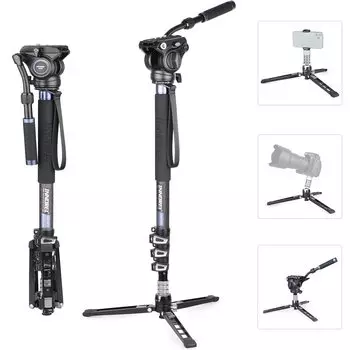 INNOREL Monopod Stand Carbon Monopod для видеосъемки Fluid Head F60 Настольный штатив Регулируемый 360-градусный панорамный рычажный замок 4-ступенчатый телескопический