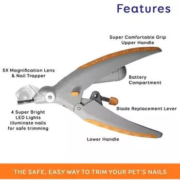 Инновационные машинки для стрижки когтей домашних животных со светодиодной подсветкой — отлично подходят для стрижки когтей и когтей кошек и собак, 5-кратное увеличение, которое можно использовать в качестве ловушки для когтей, быстрозажимной зажим