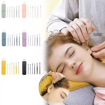 Инновационный инструмент для очистки ушной серы, 6-компонентный инструмент для удаления ушной серы из нержавеющей стали, очиститель ушей с сумкой для хранения для очистки ушной серы One Size синий