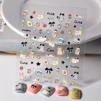 Инопланетный кот Милый кот Трехмерный рельефный стикер для ногтей Водонепроницаемый стикер для ногтей Маленькие украшения FEB-734