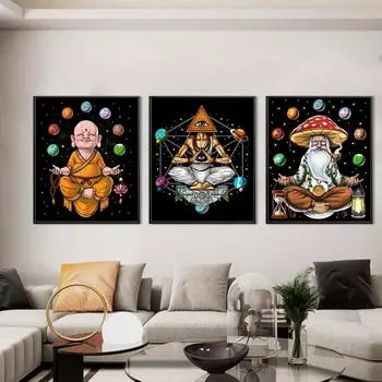 Инопланетянка Лягушка Будда Дзен Йога Медитация Плакаты Печать Настенное Искусство Холст Картина Забавные Картинки Гостиная Домашний Декор Cuadros 21x30cm No Framed