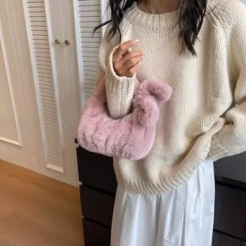 Иностранная одинарная пушистая сумка женская осенне-зимняя новая пушистая сумка модная плиссированная сумка-облако универсальная плюшевая сумка