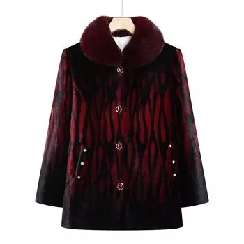 Иностранный стиль пальто для мамы пожилая флисовая утолщенная теплая одежда бабушка зимняя норковая флисовая куртка XL fits 80-50kg красный