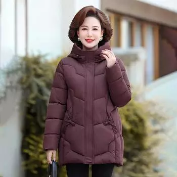 Иностранный стиль среднего возраста и пожилых людей пуховая хлопковая одежда женская короткая маленькая среднего возраста и пожилых матерей утолщенная теплая модная зимняя куртка XL чёрный