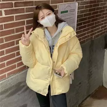Иностранный стиль, уменьшающий возраст маленького человека, утолщенный пух, хлопковая одежда, женская осенне-зимняя новая дизайнерская нишевая куртка S жёлтый