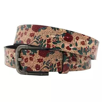 Иностранный тренд красный маленький цветочный PU принтованный пояс дизайн полный пряжка ремень 105cm красный