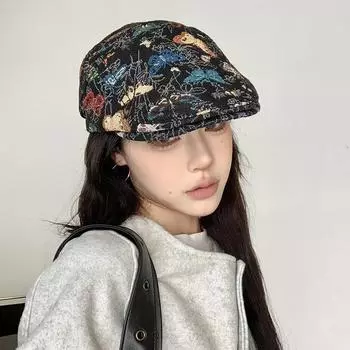 Иностранный вид красивая шляпа женская 2024 новая шляпа вперед женская осень и зима лицо берет утиный язык M56-58cm чёрный