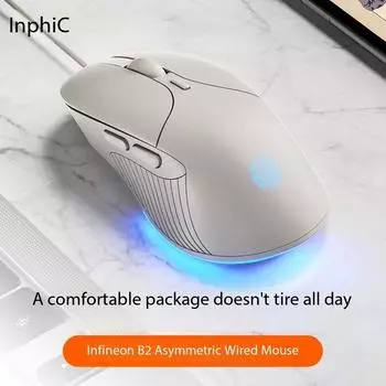 inphic B2 wired mouse silent office game e-sports computer laptop ergonomics machinery 14x9x6cm белый