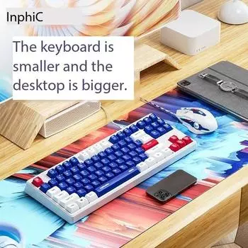 Inphic K902 mecha-wind проводная клавиатура 87 клавиш мальчик тихий дом ноутбук игра офис 37.5x15.5x4.5cm белый/синий