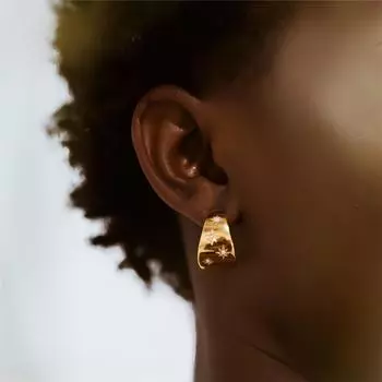 ins2025 new light luxury design earrings 18K gold inlaid zircon octagram stainless steel earrings women