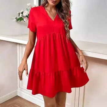 Ins 2024 тканое темпераментное элегантное маленькое повседневное свободное платье с v-образным вырезом и большой юбкой, модное летнее платье L