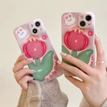 Ins 3d чехол для телефона с цветком тюльпанов для Iphone 11 12 Promax 14 13 Pro Max противоударный силиконовый мягкий милый чехол с мультяшным рисунком Fundas Capa For iphone 14
