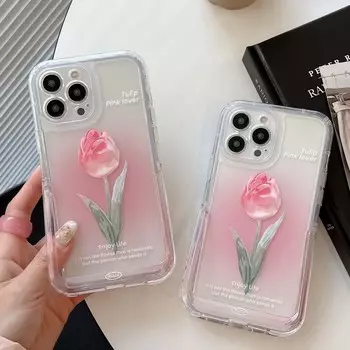 Ins 3d рельеф розовые тюльпаны цветок мультфильм подставка-держатель чехол для телефона для Iphone 13 12 Promax 11 14 Pro Max Imd противоударная задняя крышка for iphone 11