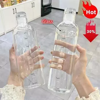 Ins 500 мл стеклянная бутылка для воды с маркером времени 750 мл большая емкость для питья воды прозрачный молочный сок простая чашка подарок на день рождения 300-750ml