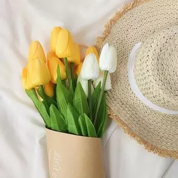 Ins Artificial Flowers Tulips Bouquet Wedding Party Ornament Fake Flower Bouquet Creative Table Decor Flowers Photography Props 5PCS оранжевый