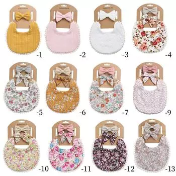 INS Baby Bibs Pure Cotton Bow Set Детские нагрудники с принтом в клетку и полотенца для слюнявчиков